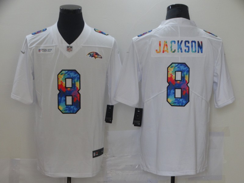 Men Baltimore Ravens #8 Jackson White Nike Rainbow version 2021 NFL Jersey->new york yankees->MLB Jersey